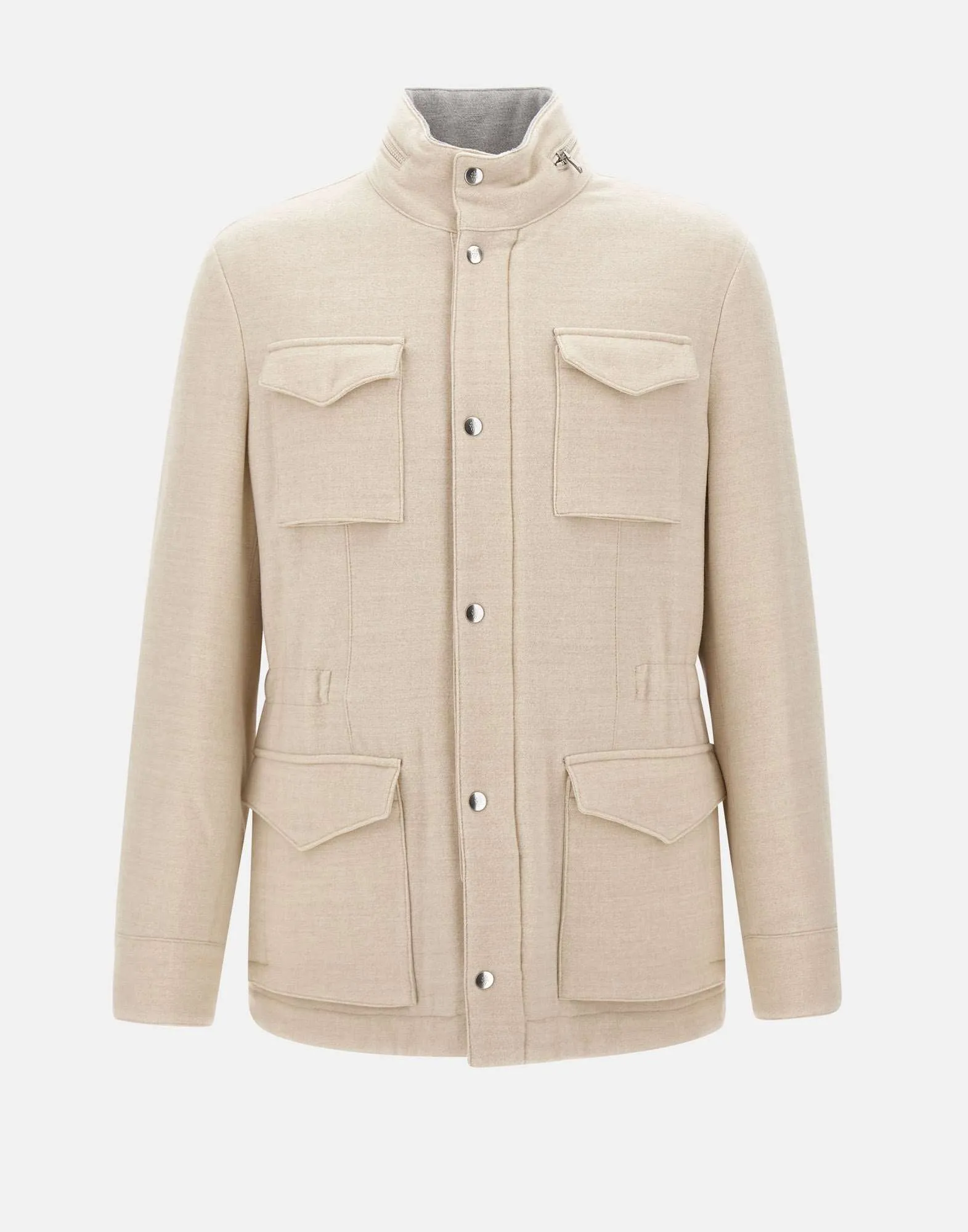 Beige Wool Jacket with Lamb Fur