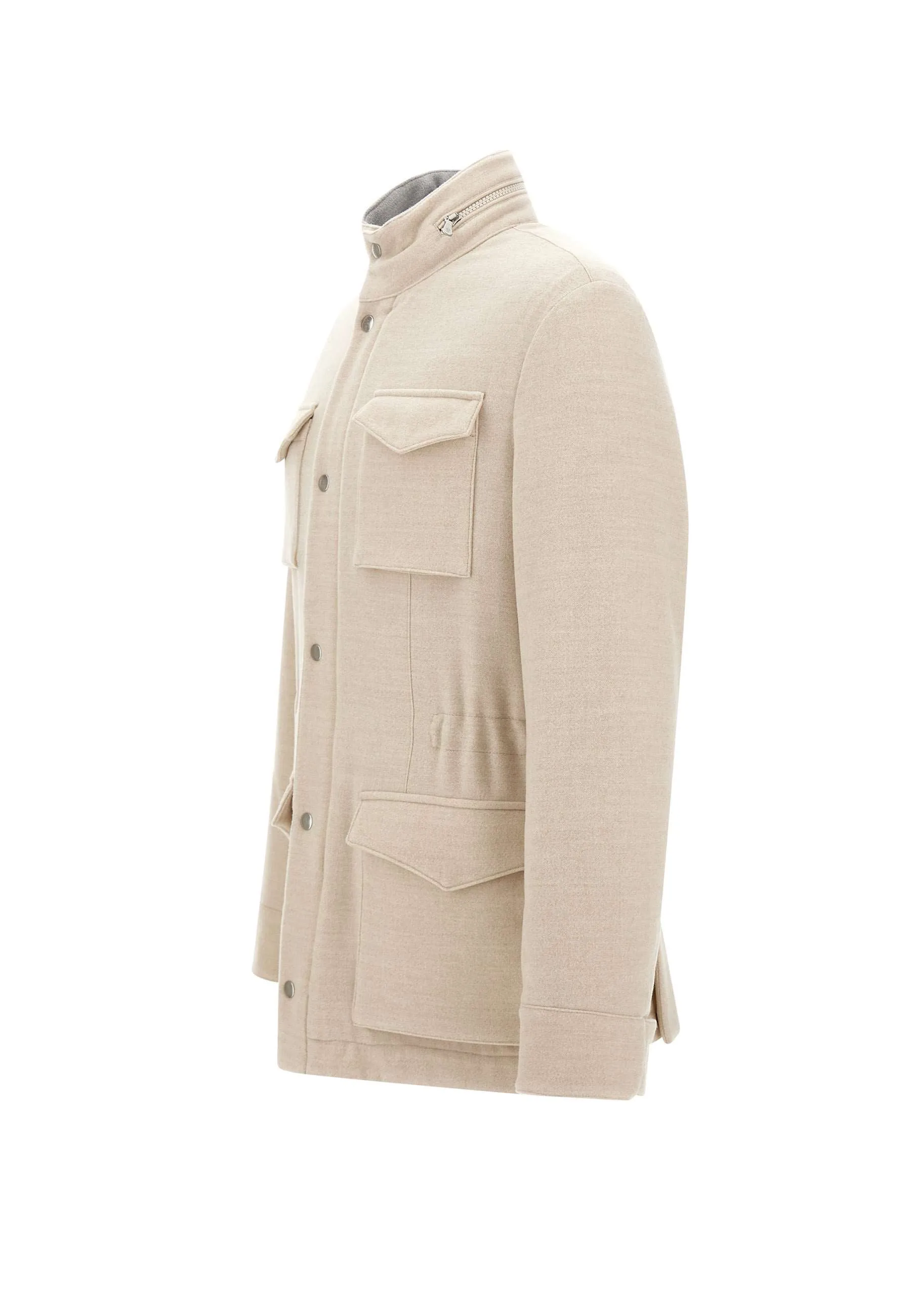 Beige Wool Jacket with Lamb Fur