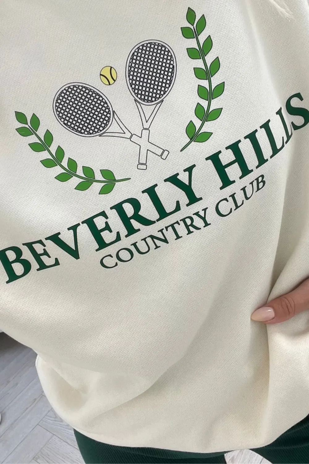 Beverly Hills ecru printed round neck sweater