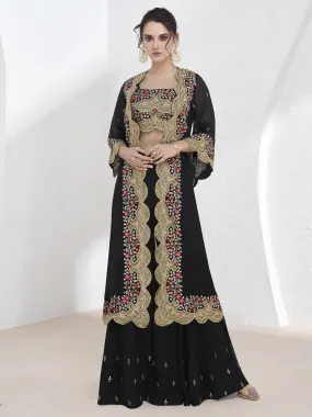 Black Multi Embroidered Designer Jacket Style Lehenga