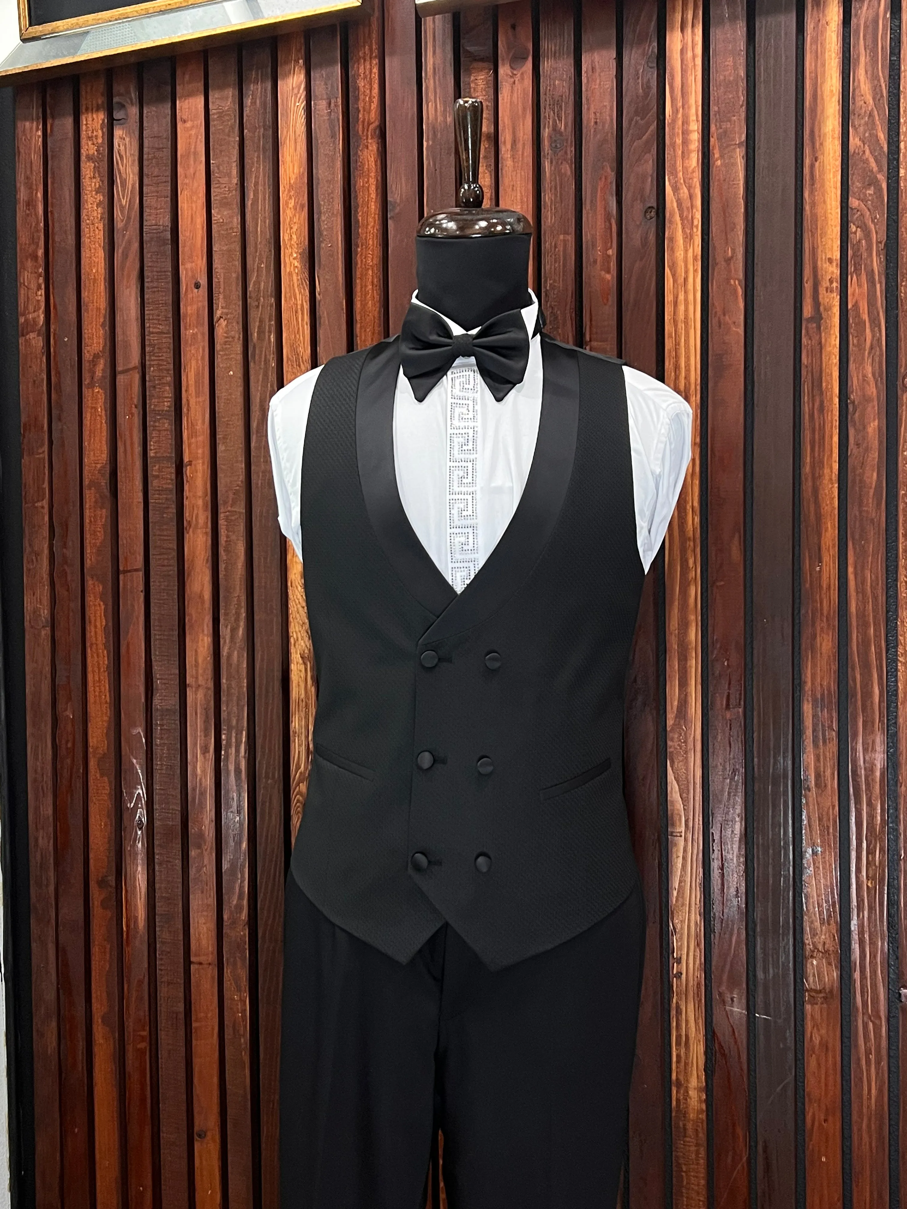 Black Single Breasted Tuxedo With Vest | Slim Fit