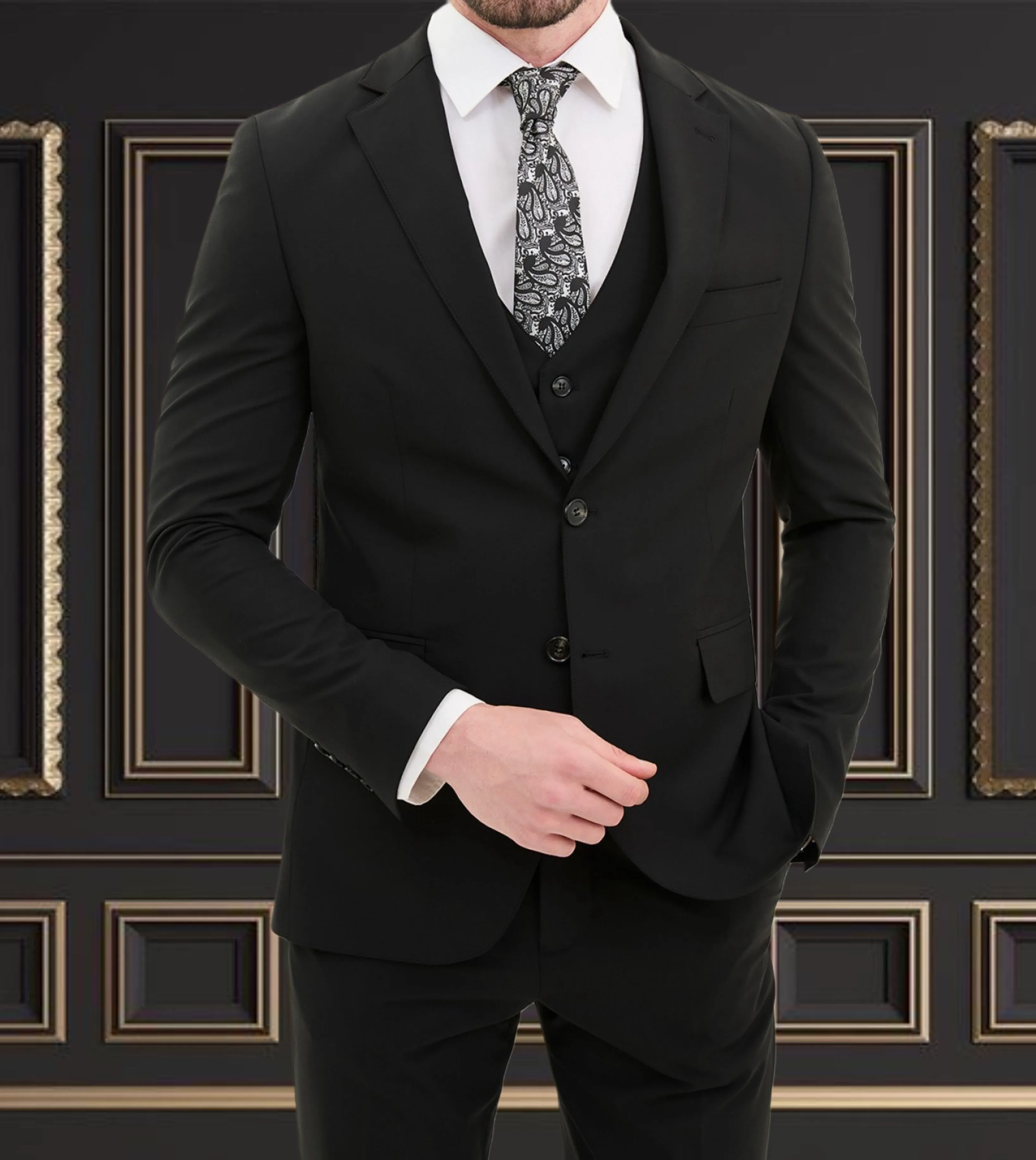 Black Suit | 3 Piece Slim Fit Suit | premium 4 way stretch