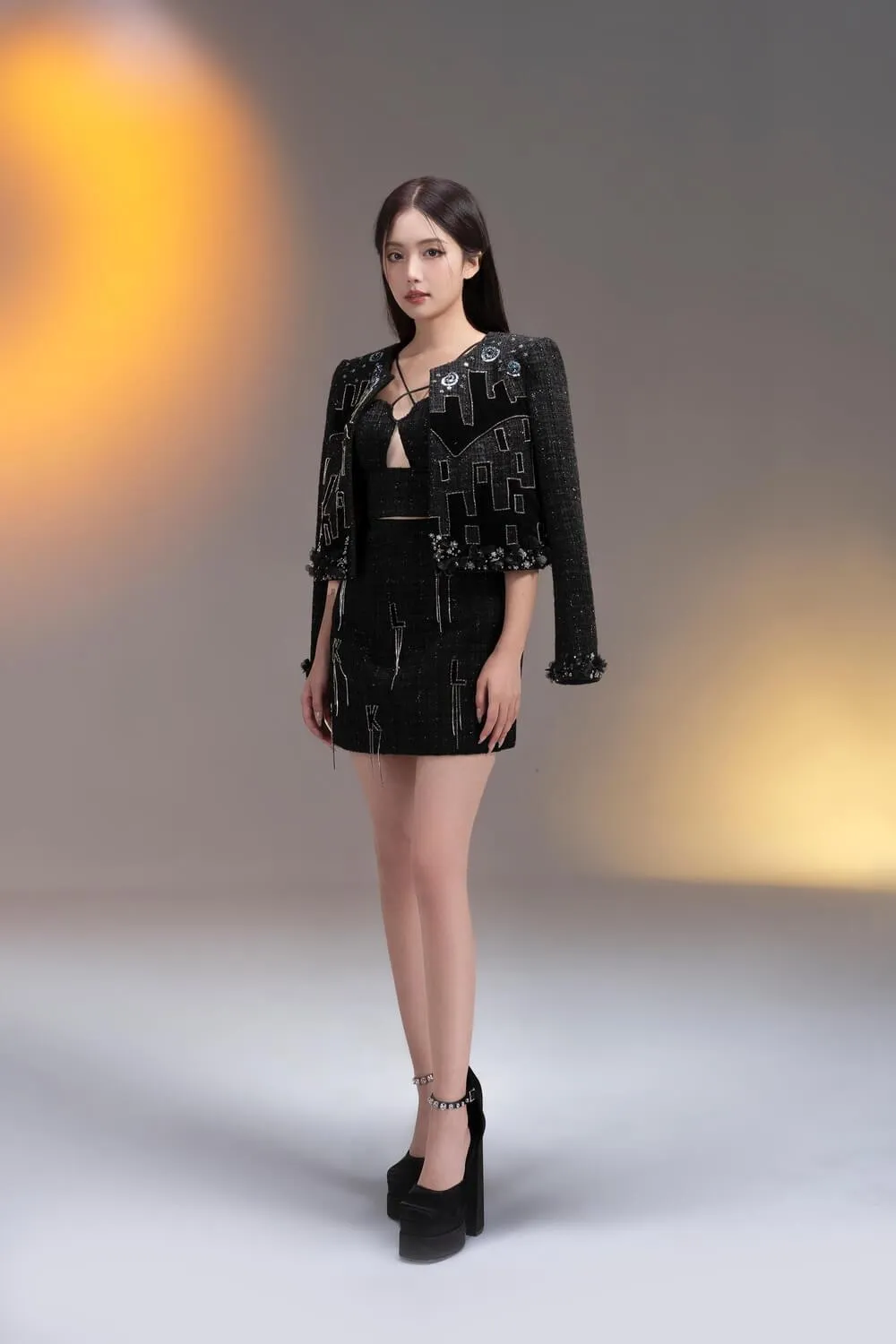 Black Swan Cropped Long Sleeved Tweed Jacket