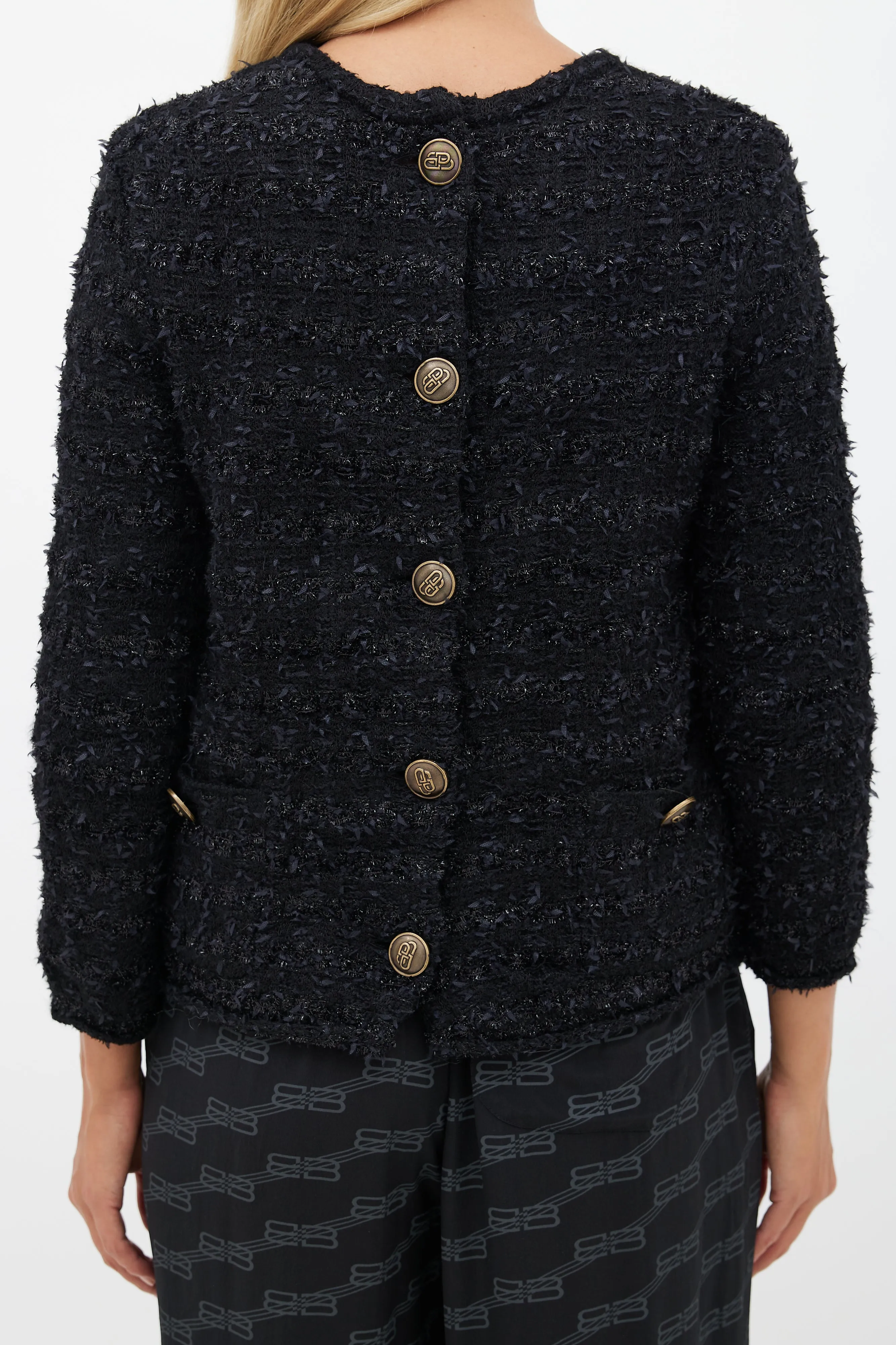 Black Tweed Button Back Sweater