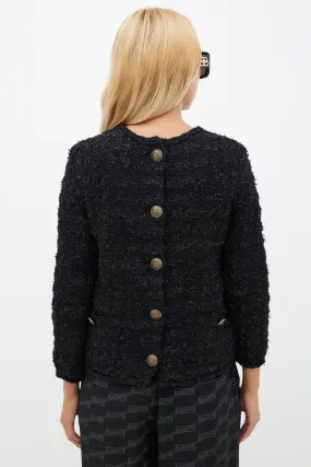 Black Tweed Button Back Sweater