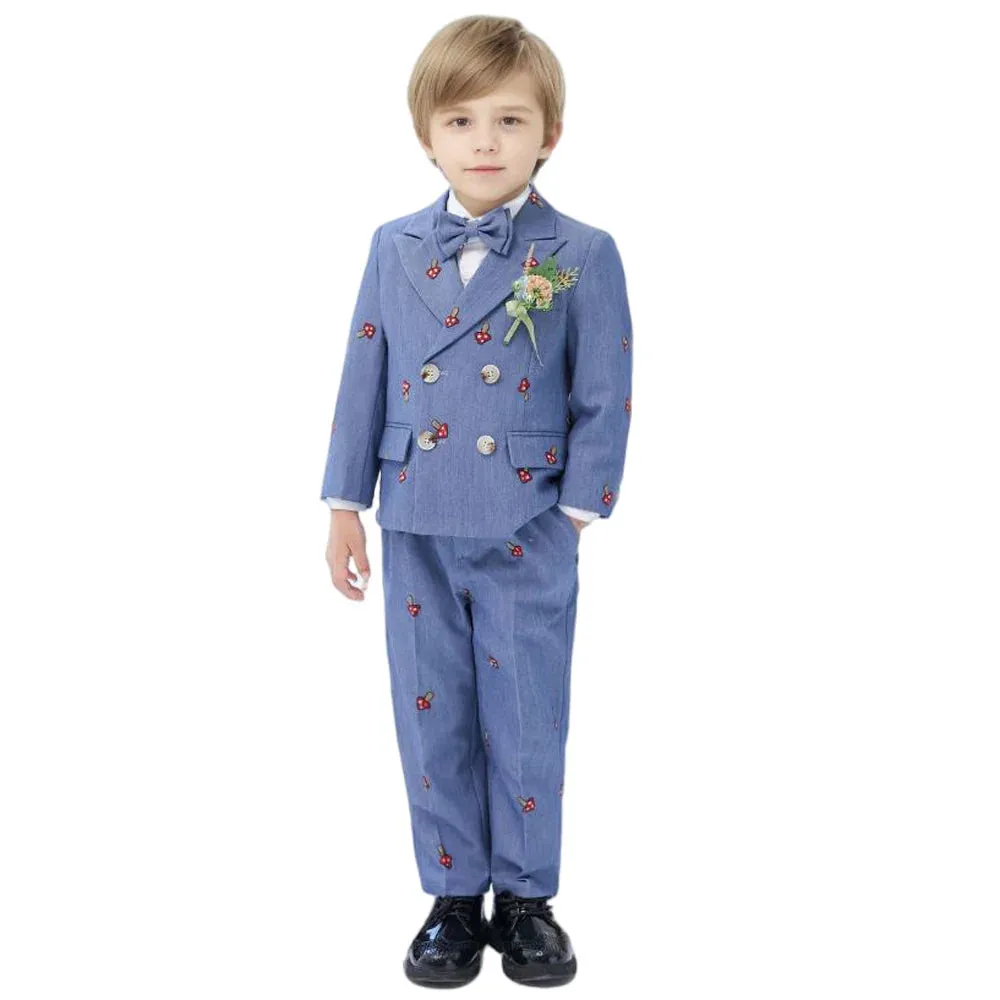 Blue Bowtie Kid Vest Outfit Blazer Pants Costumes