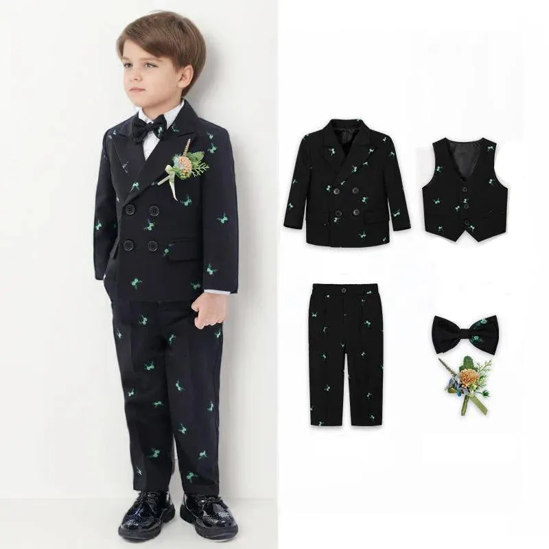 Blue Bowtie Kid Vest Outfit Blazer Pants Costumes