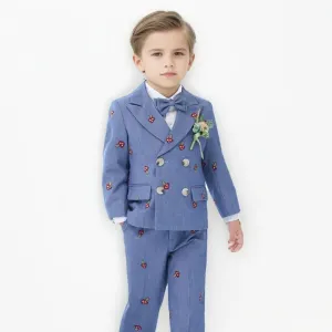 Blue Bowtie Kid Vest Outfit Blazer Pants Costumes