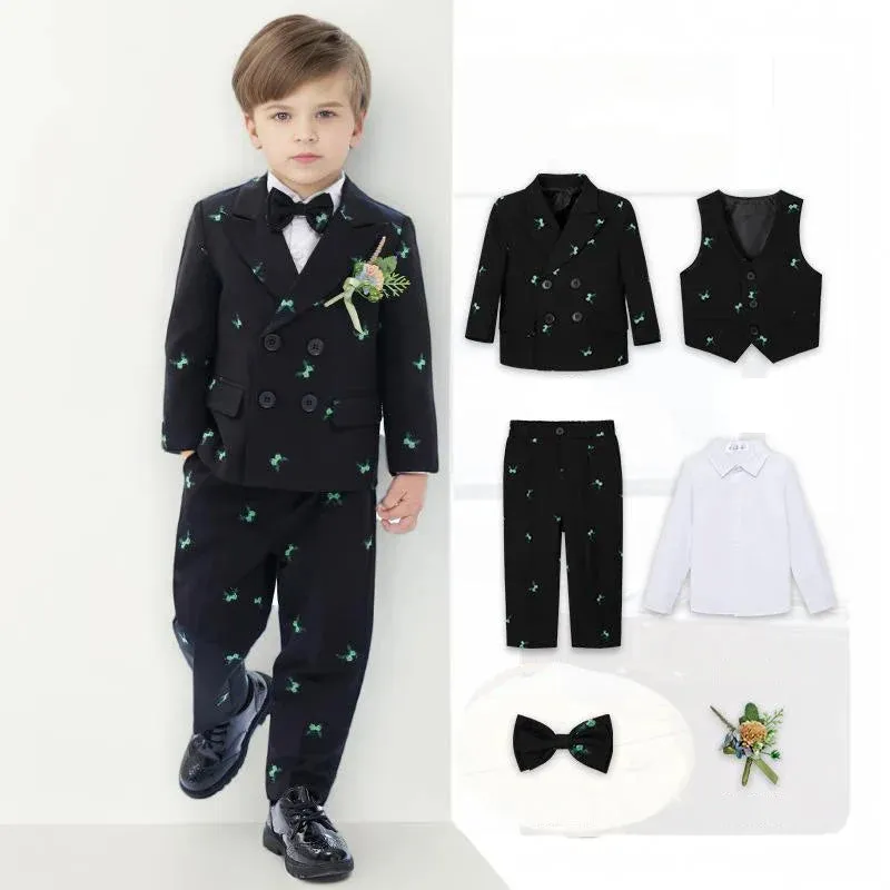 Blue Bowtie Kid Vest Outfit Blazer Pants Costumes