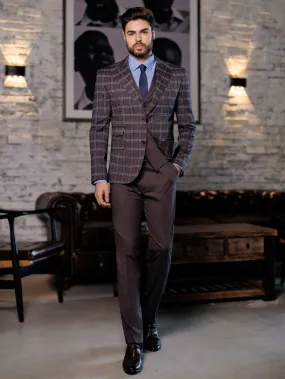 Bordeaux Plaid Slim-Fit Suit 3-Piece