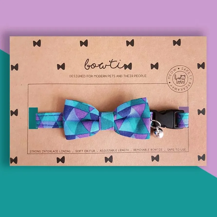 Bowtix Handmade Dog Collar With Removable Bowtie - Geometrics Amethyst