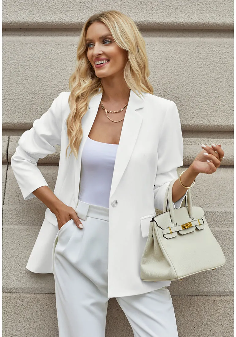 Brilliant White Women's Office Casual Long Sleeve Pocket Blazer Jacket