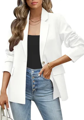 Brilliant White Women's Office Casual Long Sleeve Pocket Blazer Jacket