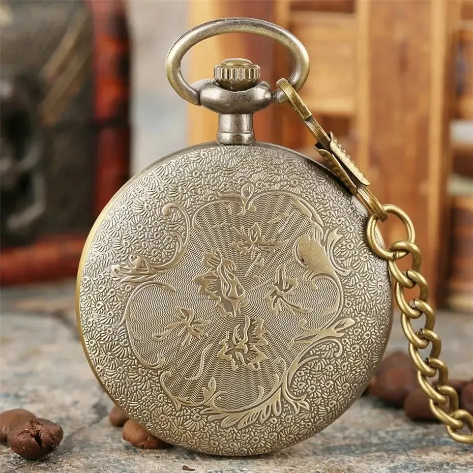 Bronze Retro Roman Numerals Display Quartz Pocket Watch Vintage Pendant Clock for Men Women Fob Sweater Chain /Hanging Chain