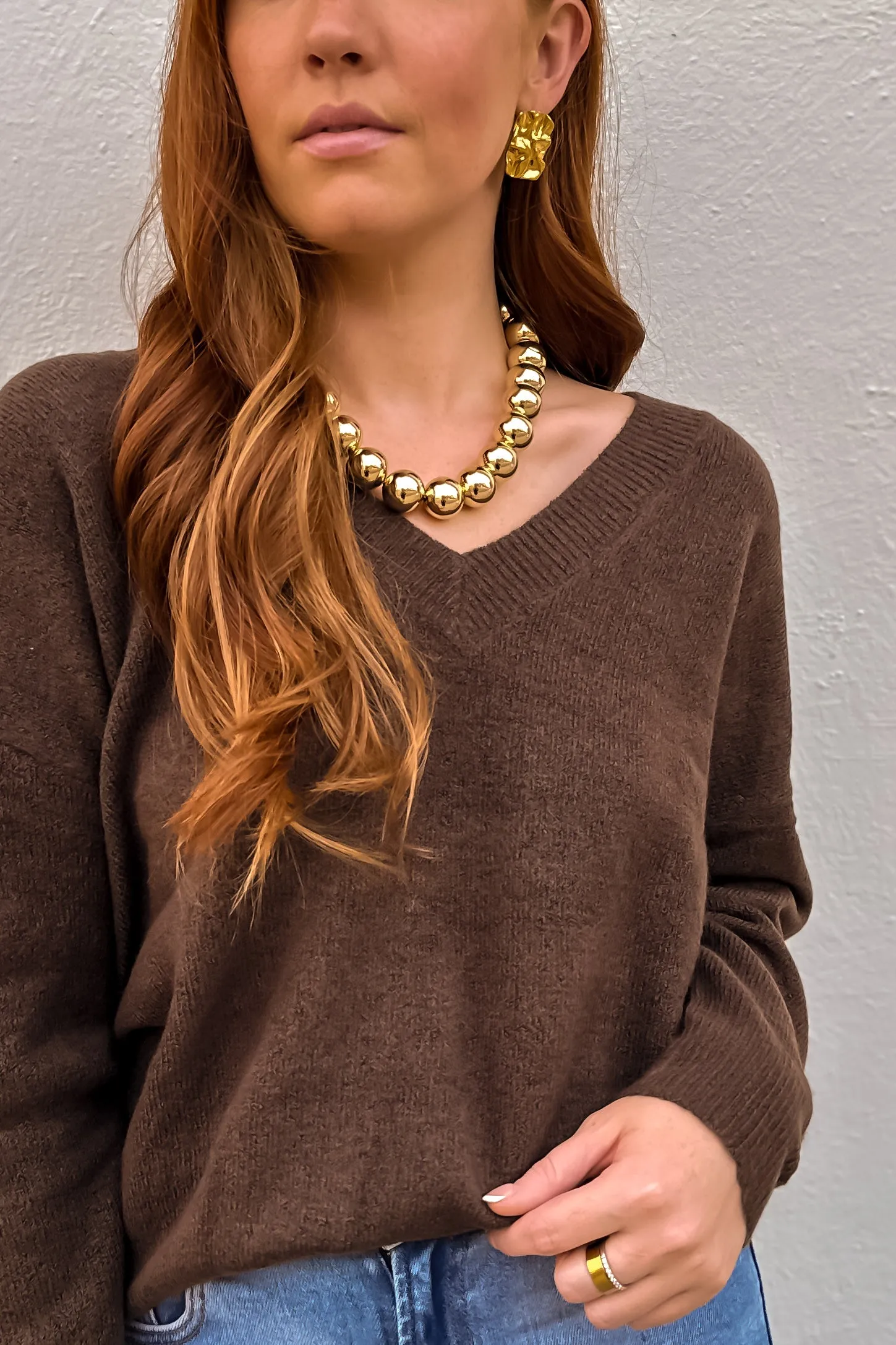 Brown V-Neck Sweater