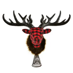 Buffalo Check Reindeer Head Christmas Tree Topper