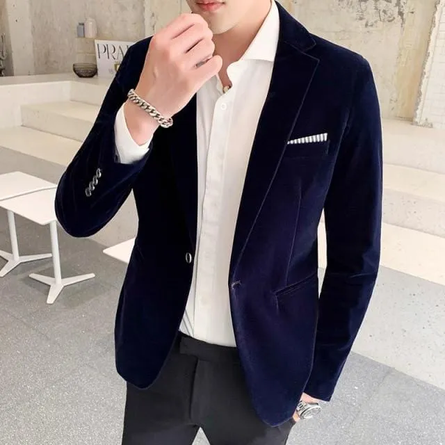 Burgundy Velvet Blazer Men 2020 Fashion Casual Blazer Men Wedding Groom Singer Costume Slim Blazer Formal Evening Dress M-5XL