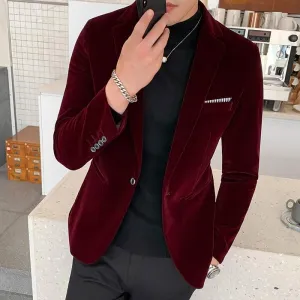 Burgundy Velvet Blazer Men 2020 Fashion Casual Blazer Men Wedding Groom Singer Costume Slim Blazer Formal Evening Dress M-5XL