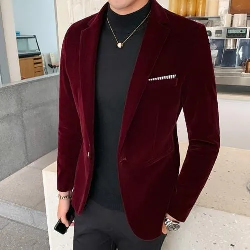 Burgundy Velvet Blazer Men 2020 Fashion Casual Blazer Men Wedding Groom Singer Costume Slim Blazer Formal Evening Dress M-5XL