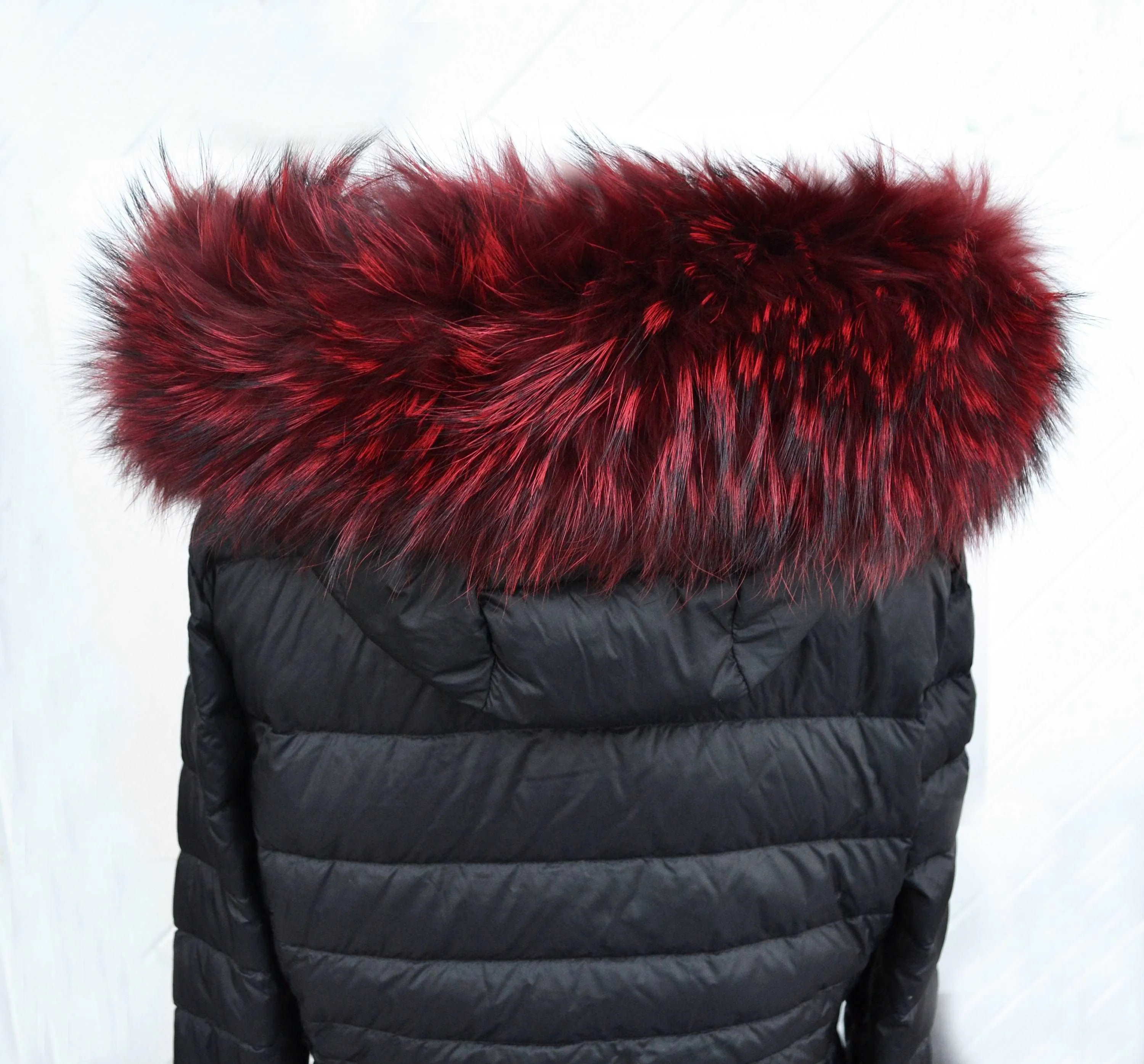 BY ORDER XL Large Red Real Raccoon Fur Collar, Fur Trim for Hoodie, Raccoon Fur Collar, Fur Scarf, Fur Ruff, Hood , Buttons included