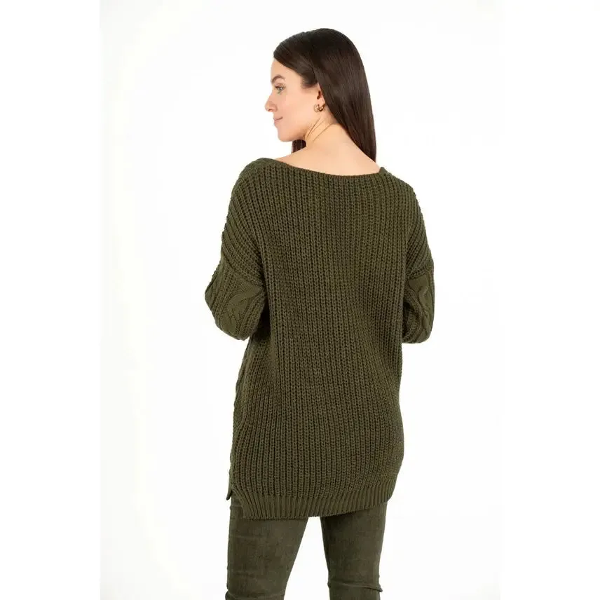 Cable Knit Oversized V Neck Sweater