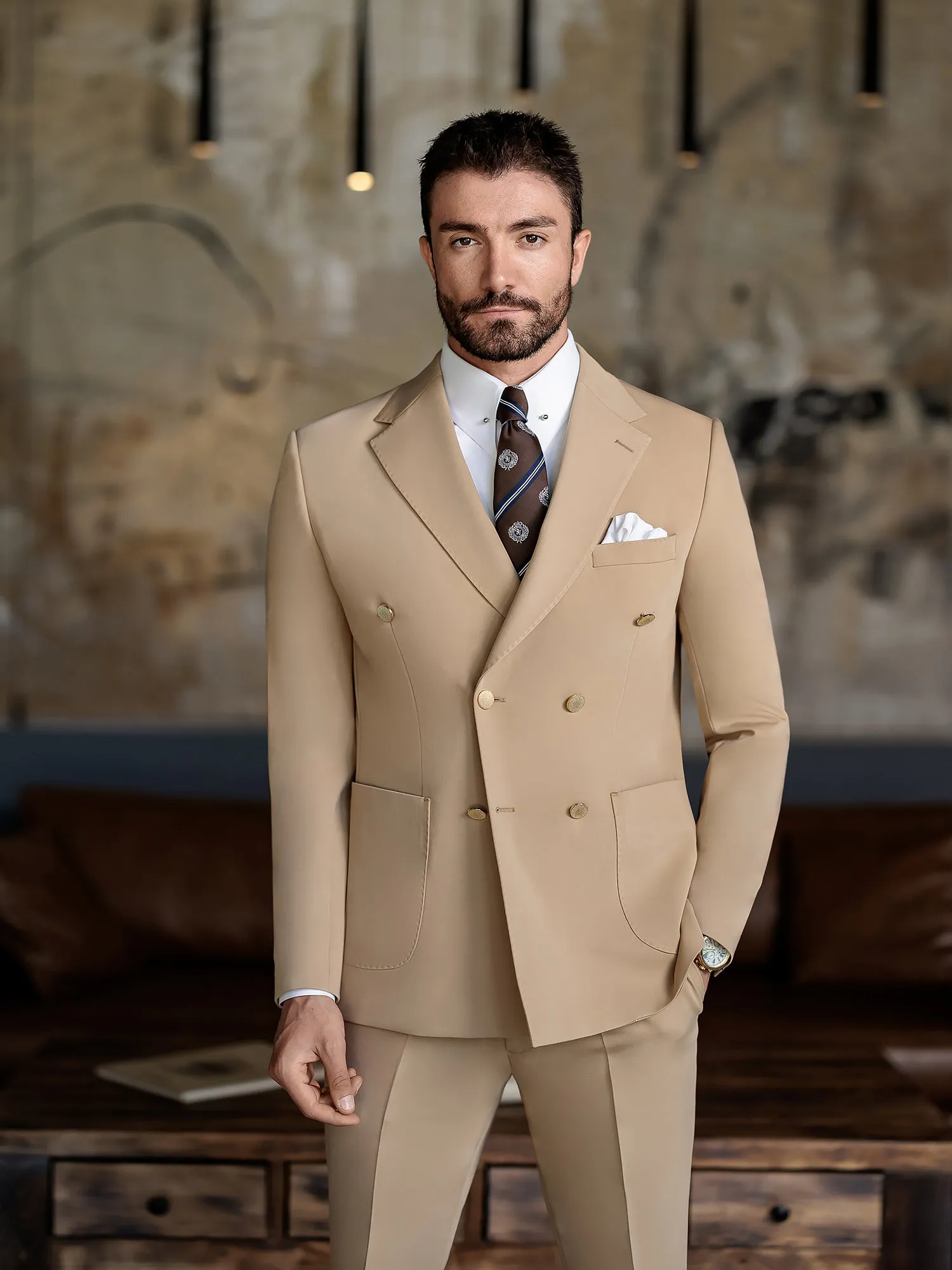 Camel Double Breasted Suit 2-Piece