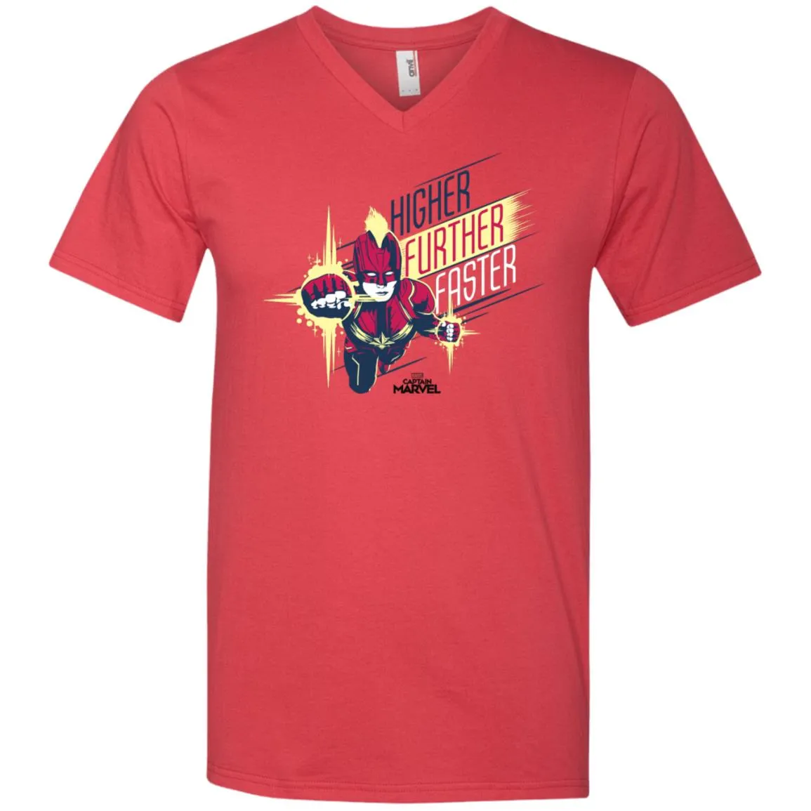 Captain Marvel Higher Further Faster Drawn Men V-Neck T-Shirt