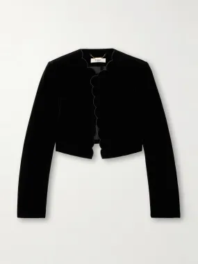 Cropped scalloped silk-velour jacket