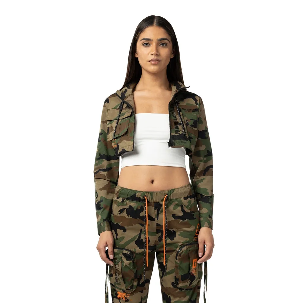 Cropped Utility Full Zip Jacket - Wood Camo