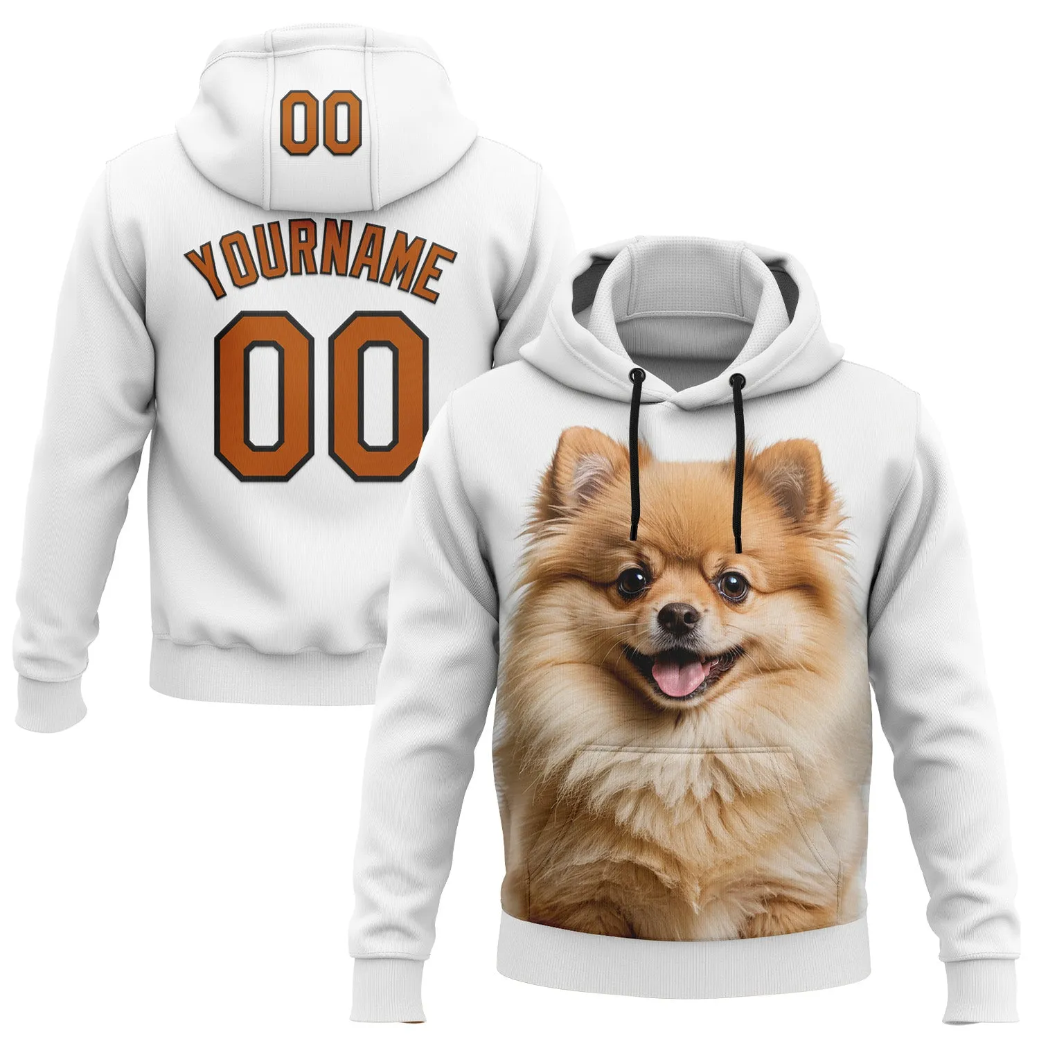 Custom Stitched White Texas Orange-Black 3D Pattern Design Pomeranian Dog Sports Pullover Sweatshirt Hoodie