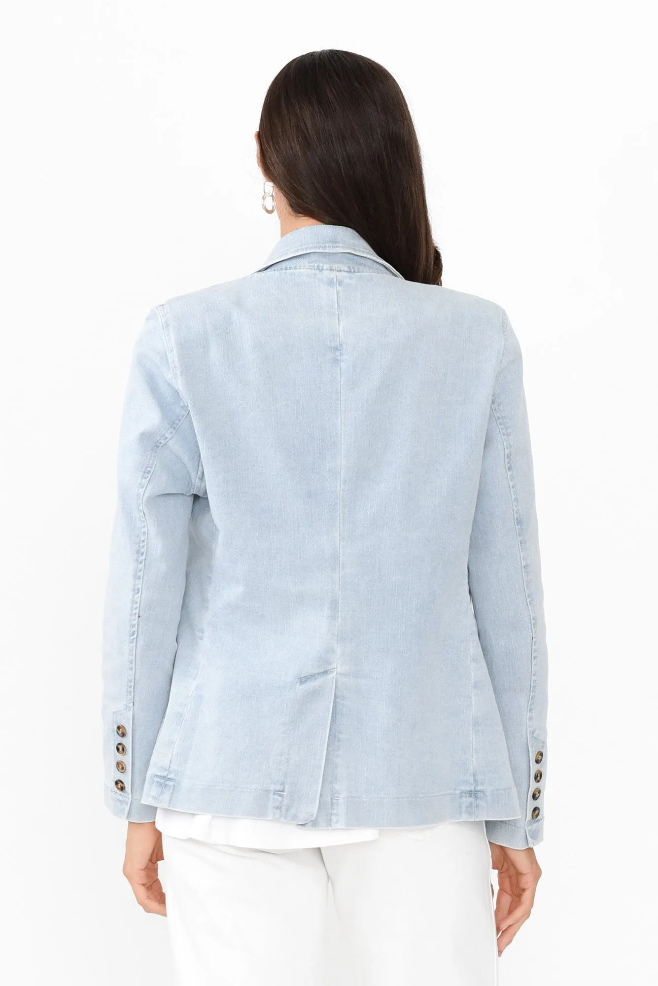 Dahna Blue Denim Collared Blazer