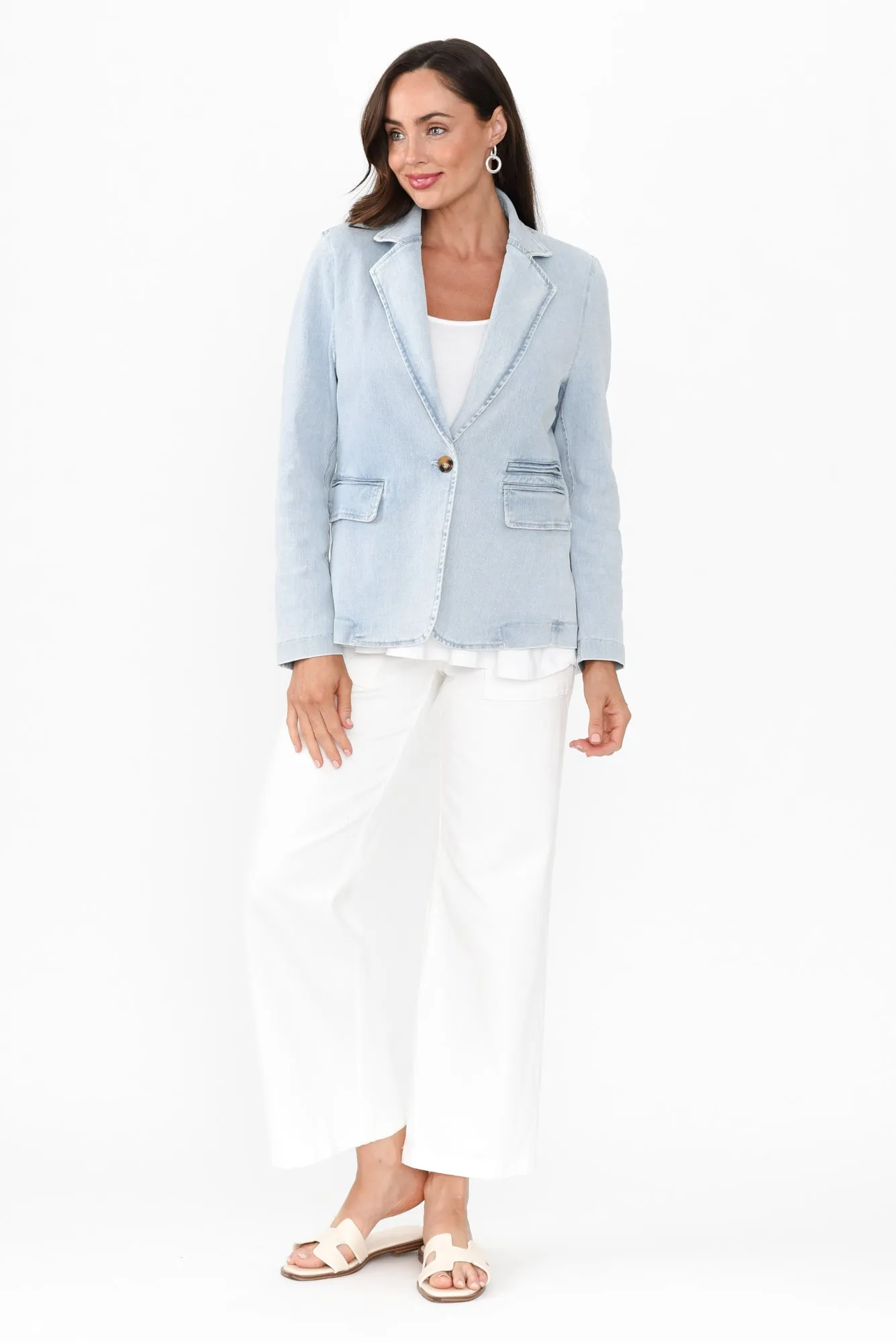 Dahna Blue Denim Collared Blazer