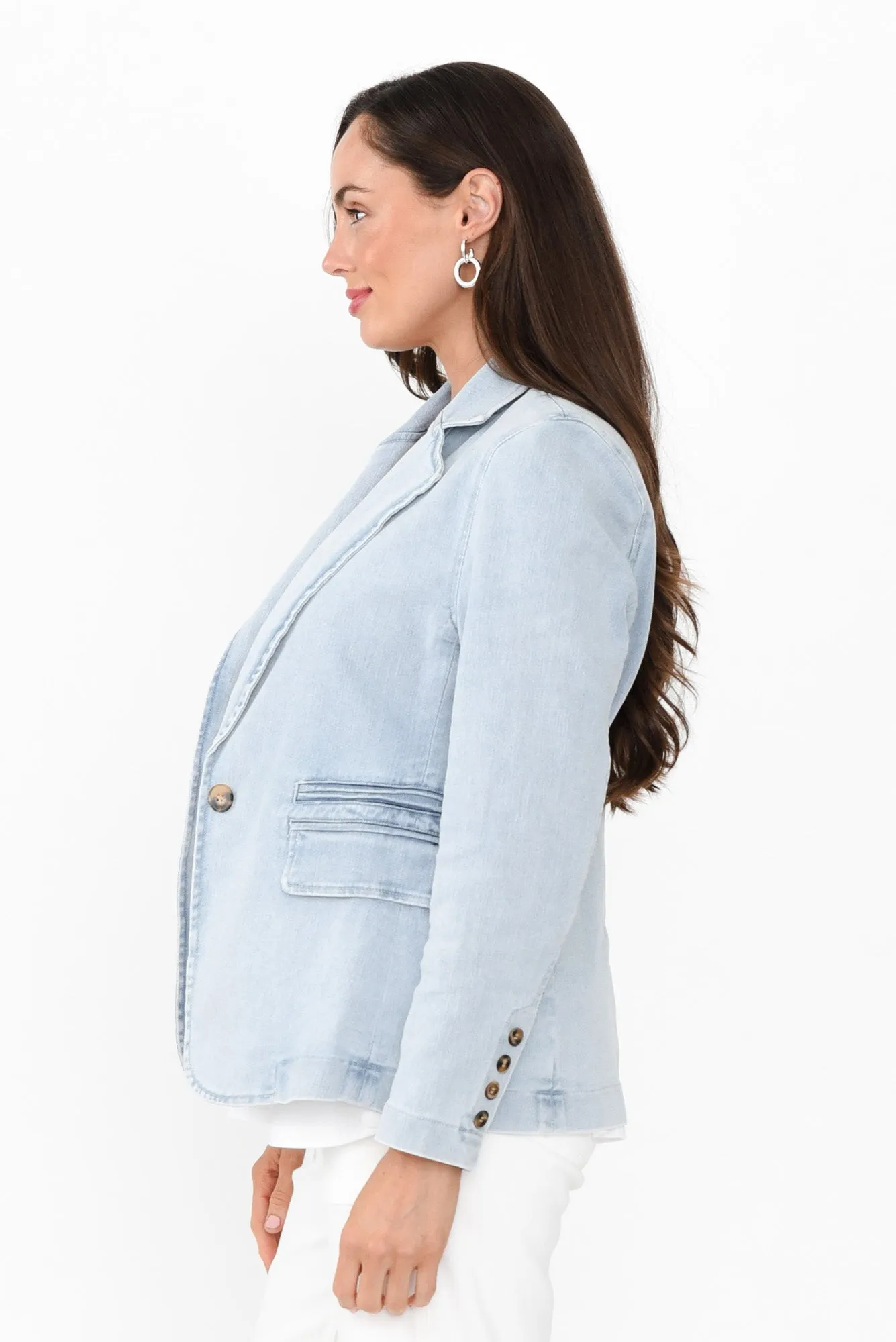 Dahna Blue Denim Collared Blazer