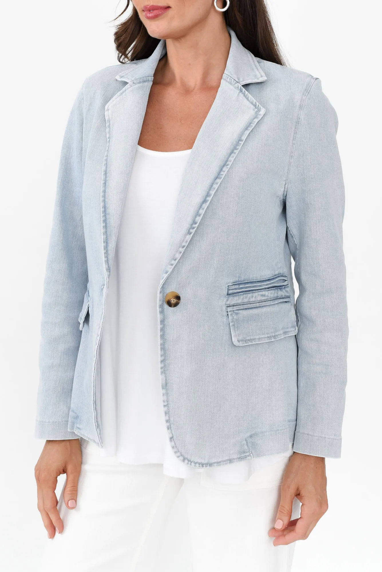 Dahna Blue Denim Collared Blazer