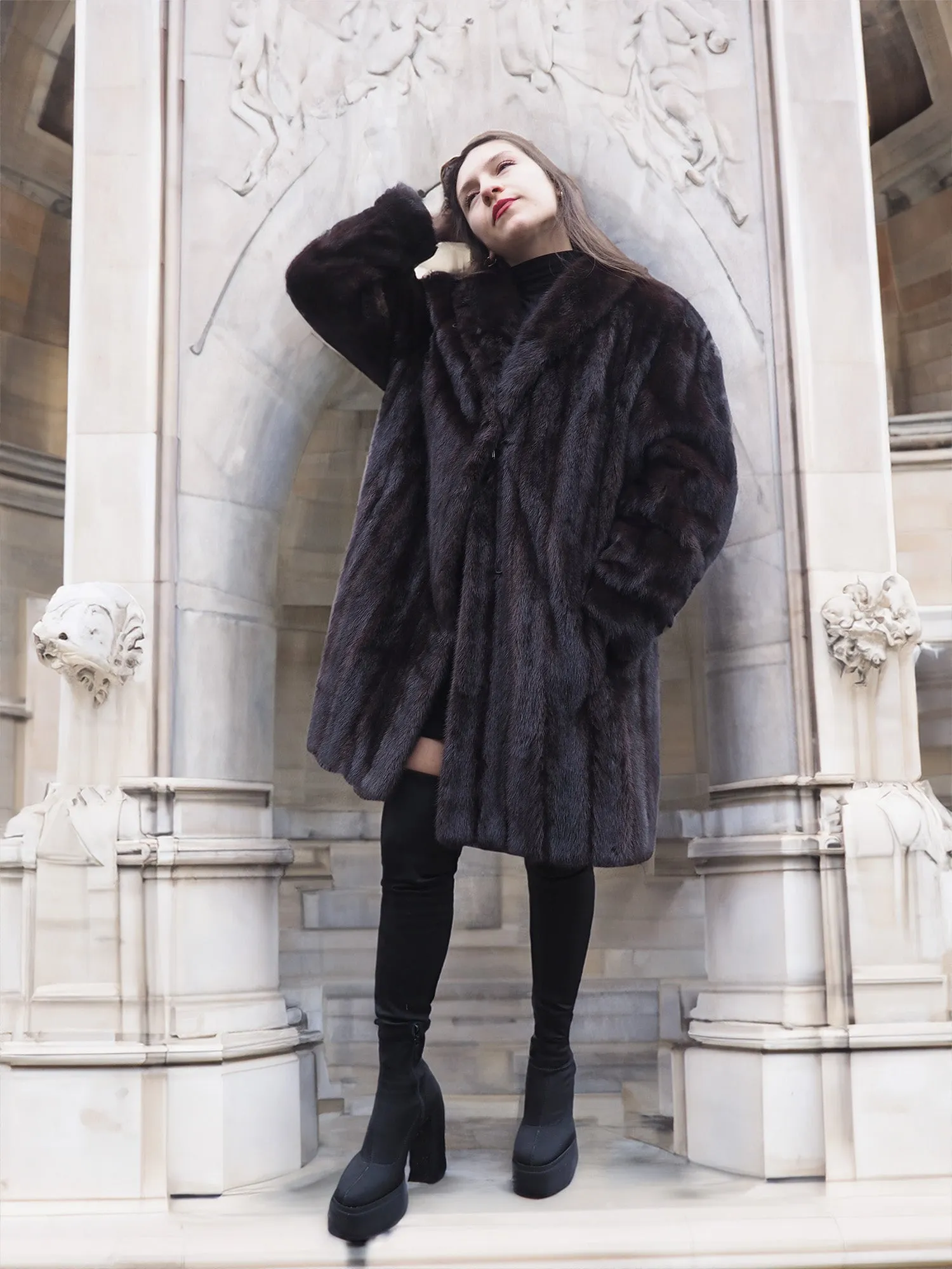 Dark Ranch Black Mink Fur Jacket Coat L/XL