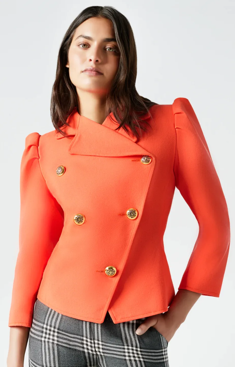 DB BOX PLEAT JACKET IN NEON CORAL