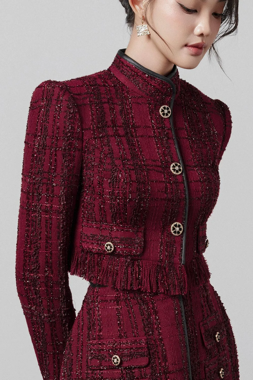 Elea Cropped High Neck Tweed Jacket