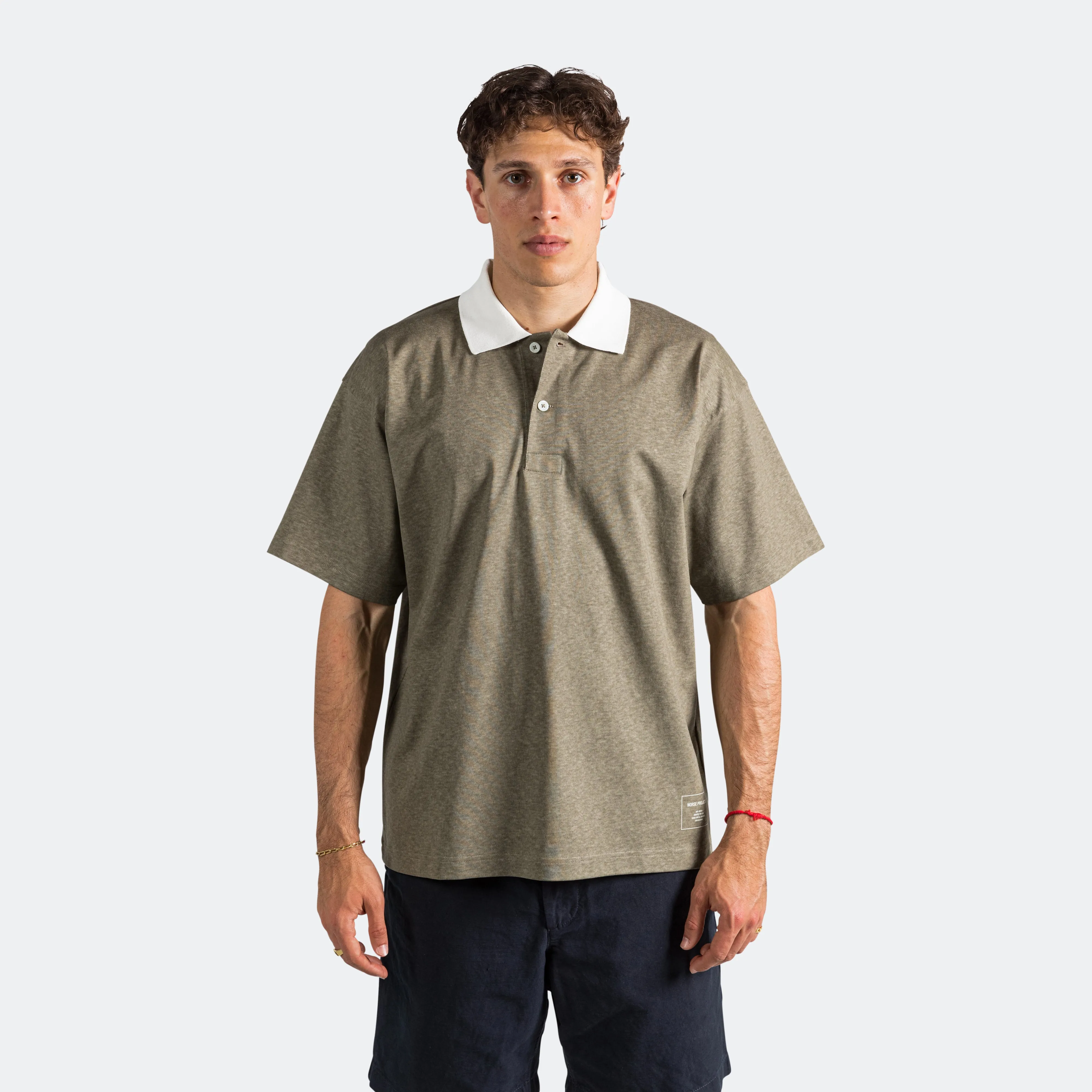 Espen Loose Printed SS Polo - Sediment Green