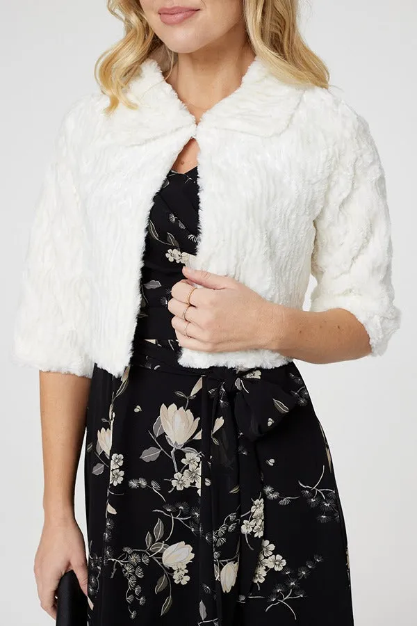 Faux Fur 1/2 Sleeve Cropped Jacket