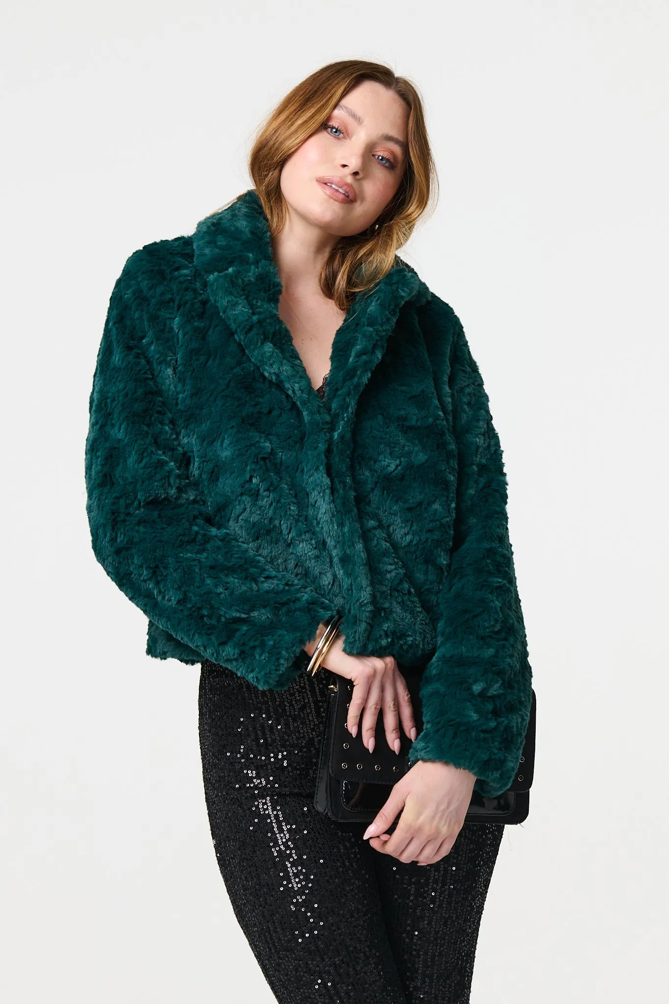 Faux Fur Cropped Long Sleeve Jacket