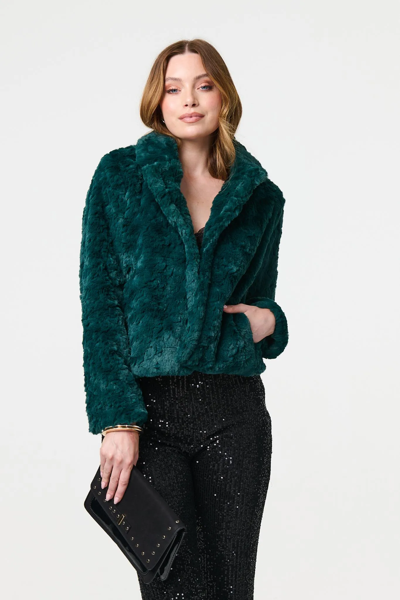 Faux Fur Cropped Long Sleeve Jacket