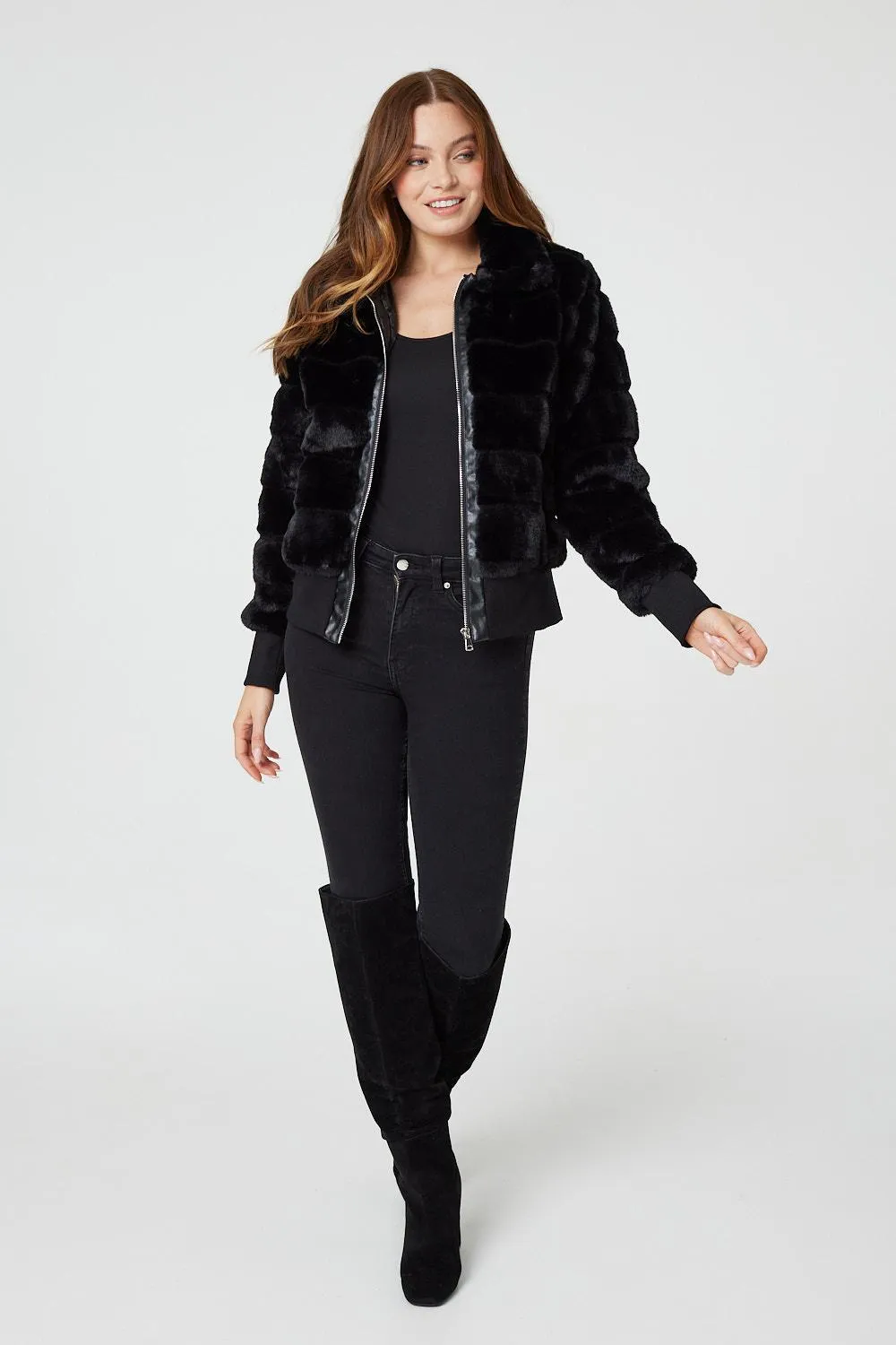 Faux Fur Zip Front Jacket