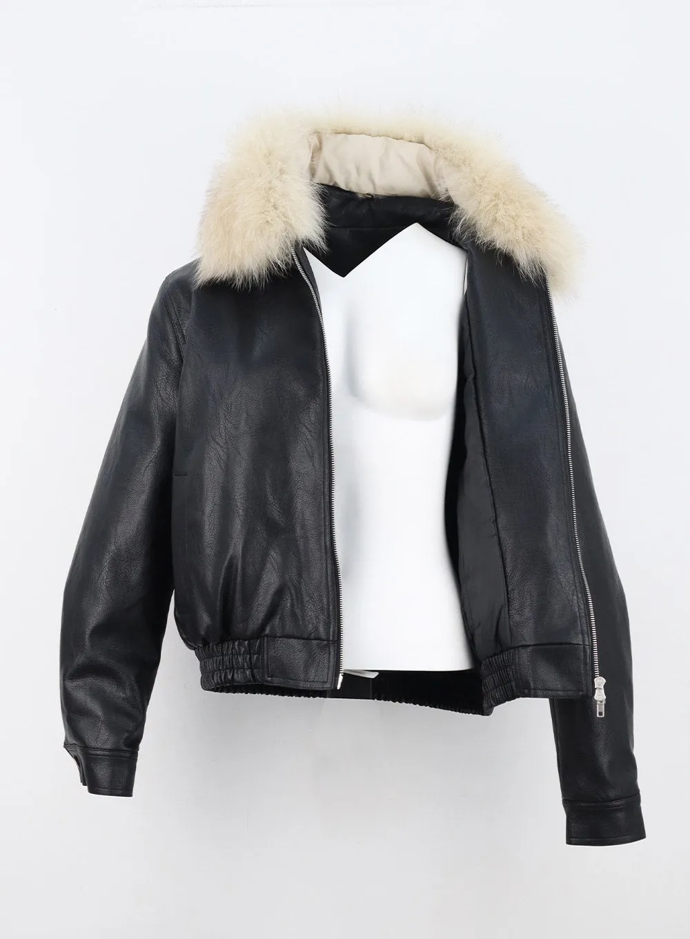 Faux Leather Jacket with Fur Collar CN303