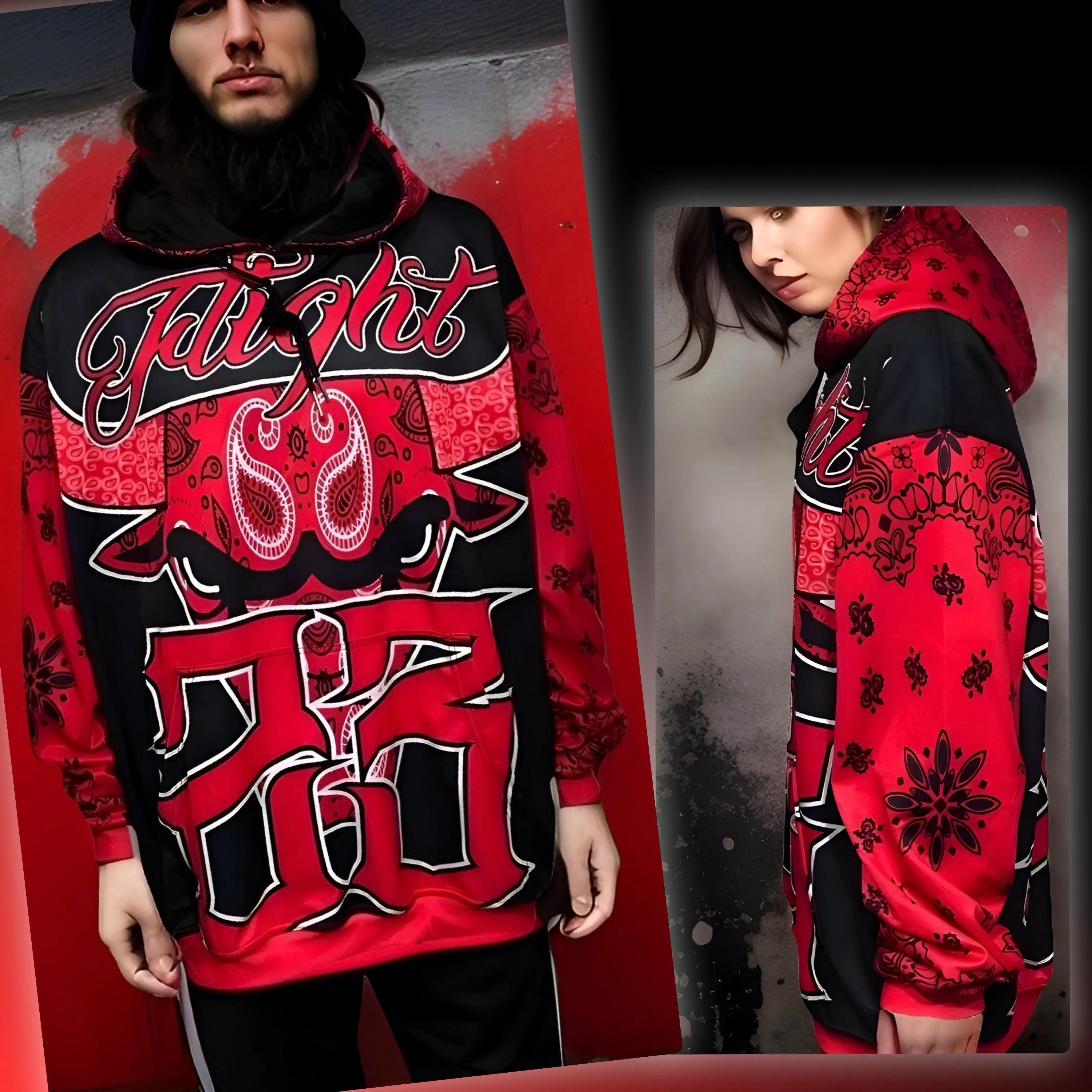 ^FLIGHT 23^ ~RED BANDANA~ PULLOVER HOODIES (FLEECE LINED)