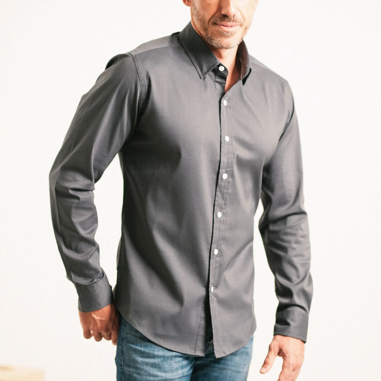 Focul - Slate Gray Dot Shirt With Button Detail