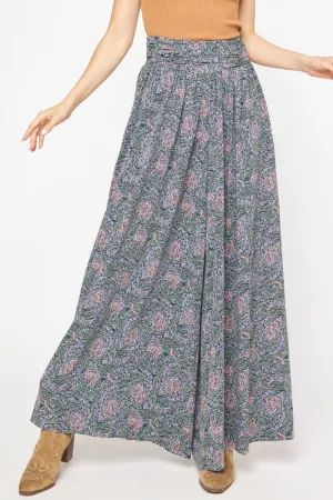 Forest Green Wide Leg Printed Pants