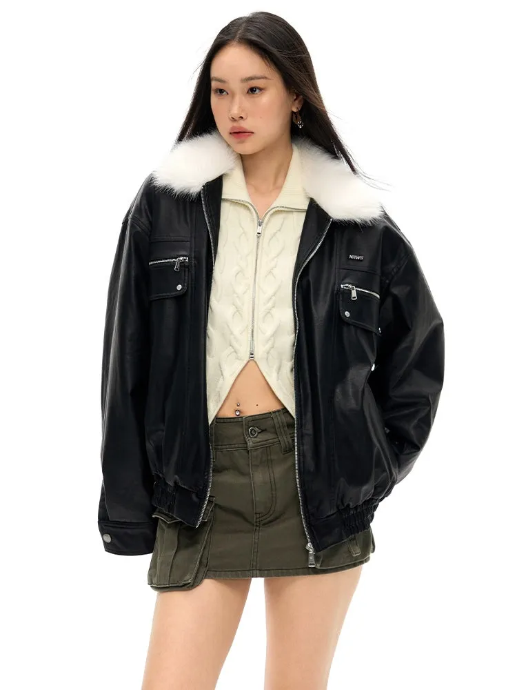 Fur Collar Loose Leather Jacket