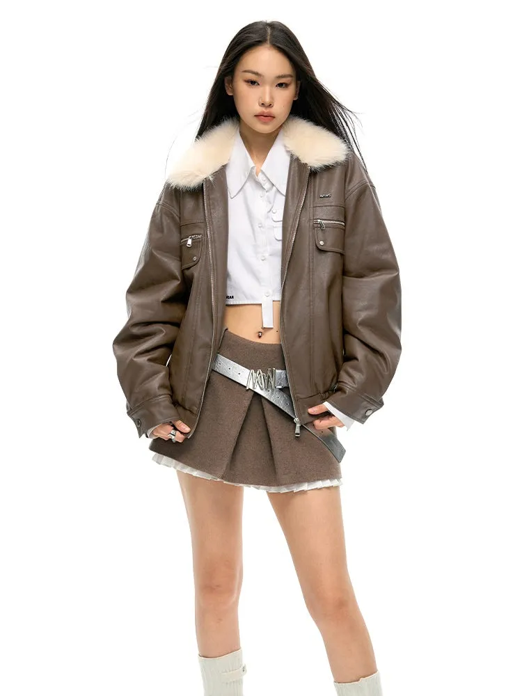 Fur Collar Loose Leather Jacket