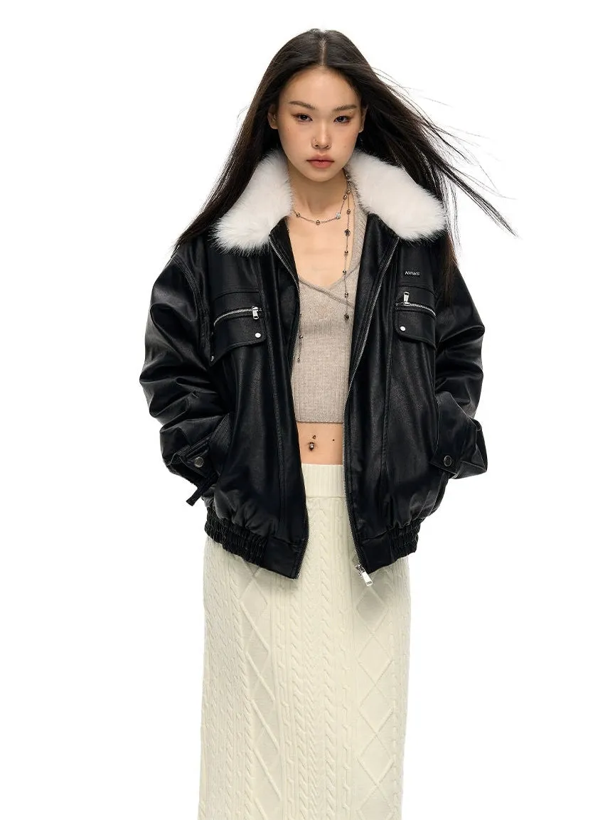 Fur Collar Loose Leather Jacket