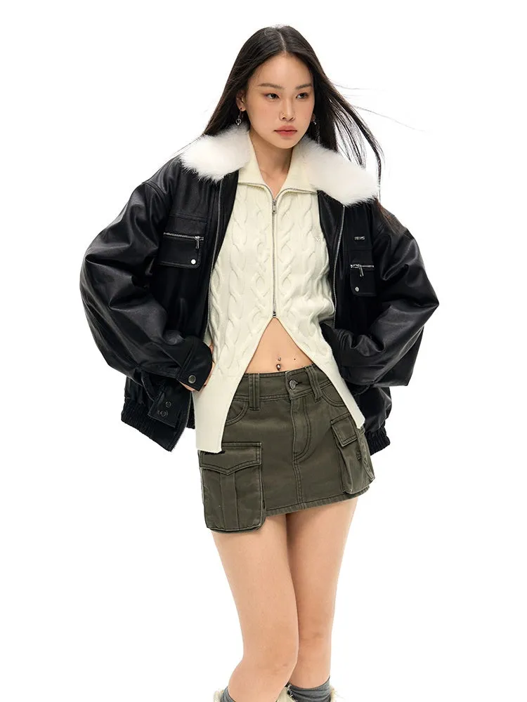 Fur Collar Loose Leather Jacket